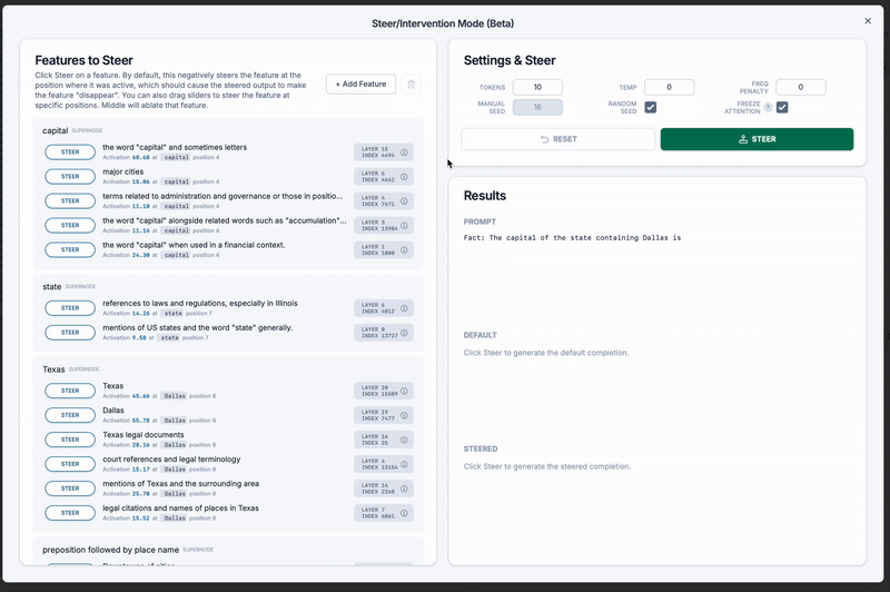 Steering the Dallas graph with a California feature.