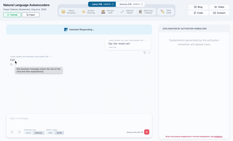 Editing the assistant response from cat to dog, then explaining the dog token.